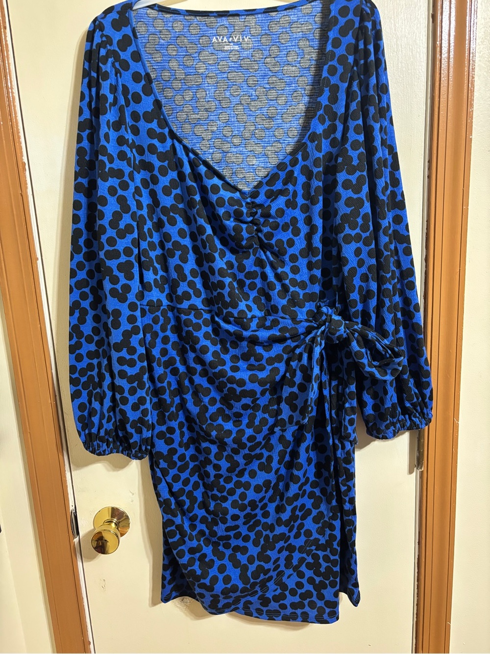 Ava & Viv Royal Blue and Black Polka Dot Wrap Dress